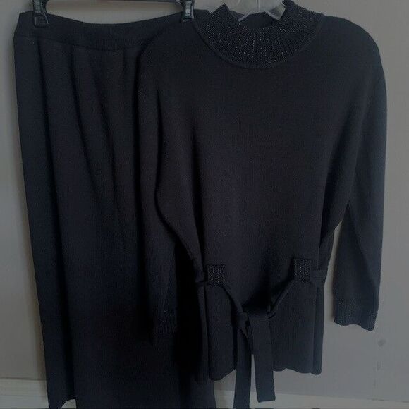 Adrianna Papell Two Piece Wool Knit Black  Skirt And Sweater Quiet Luxury  Posh - Picture 9 of 16